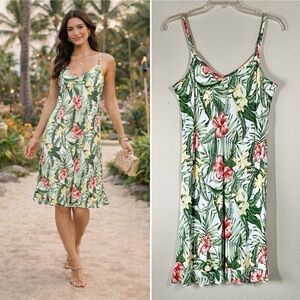Vintage Hawaiian Slip Dress S Hibiscus Floral Tropical Luau Tiki USA Made Beach